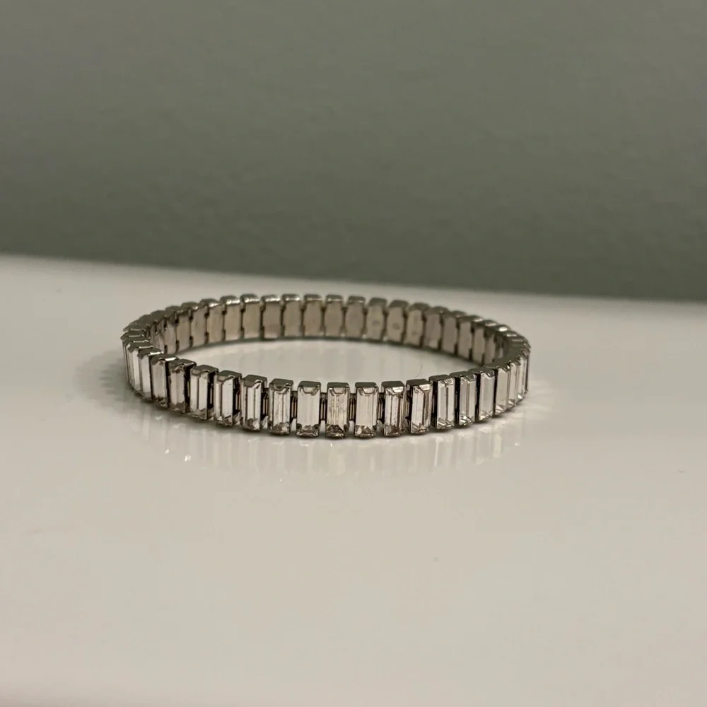Touchstone Crystal Luxe Silver Night Stretch Bracelet Baguette Crystal - Picture 1 of 10